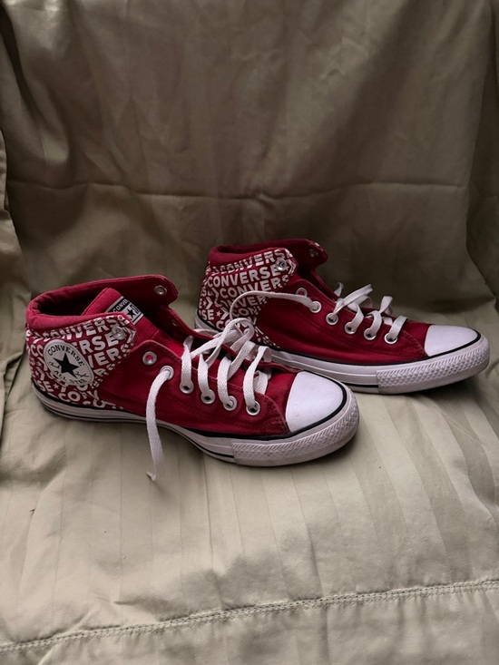 Converse Other - Converse Red and White High-Top Sneakers with Logo Print